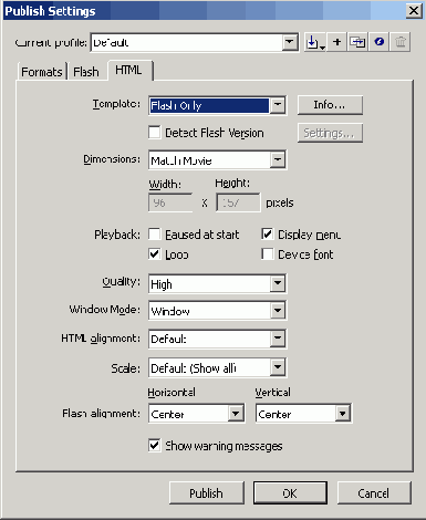 Экспорт файлов Flash в Dreamweaver MX