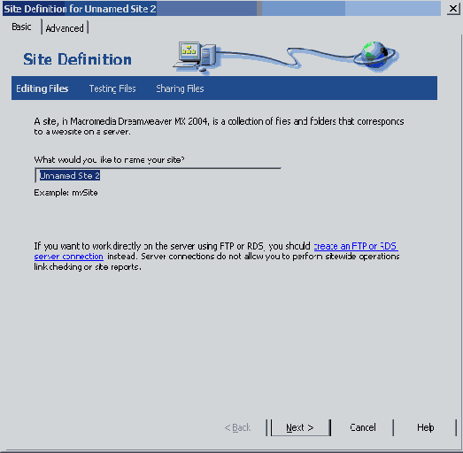 Определение локального узла в Dreamweaver MX